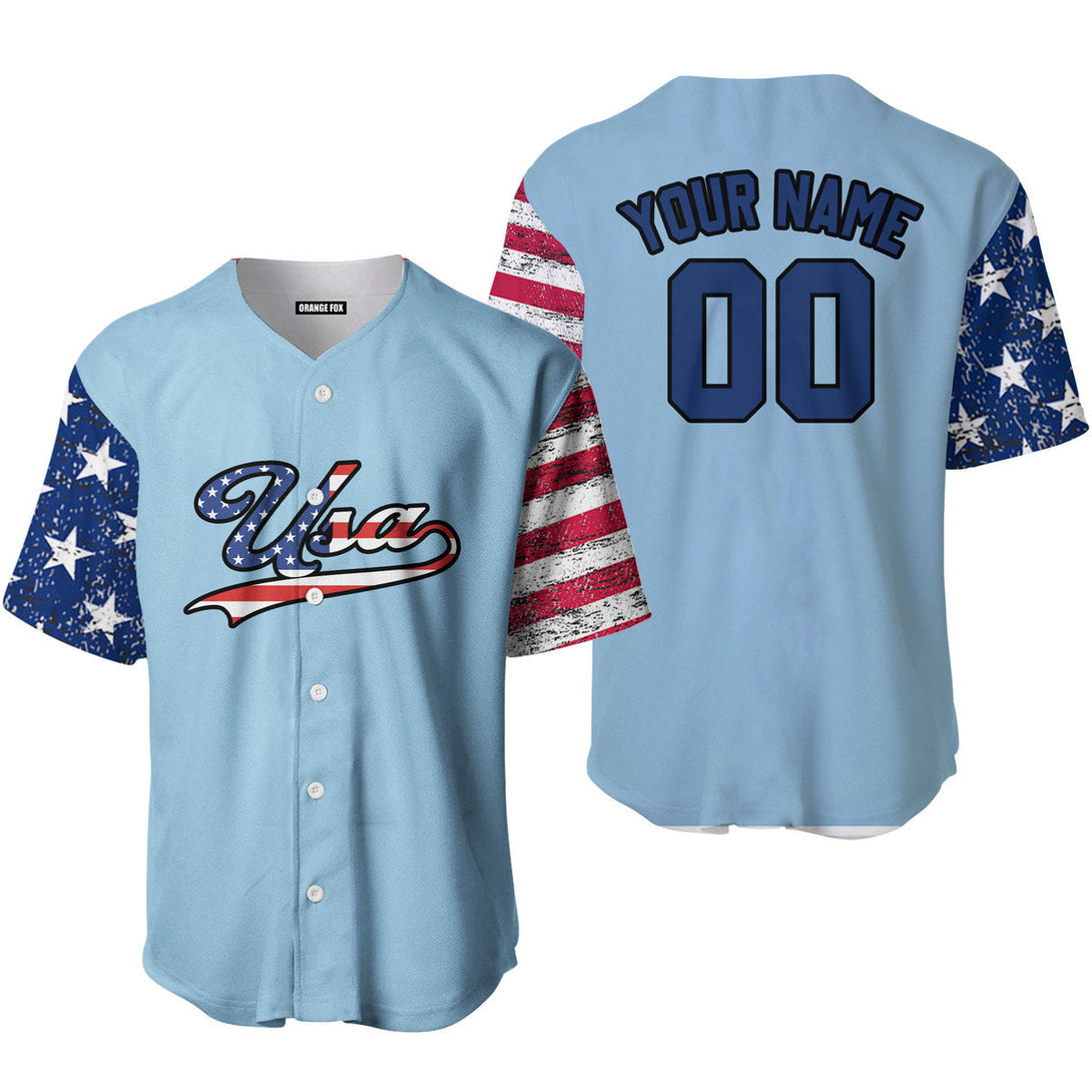 USA Light Blue Black Custom Name Baseball Jerseys For Men & Women