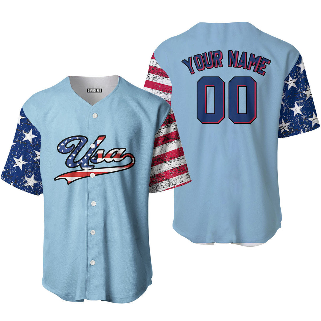 USA Light Blue Red Black Custom Name Baseball Jerseys For Men & Women