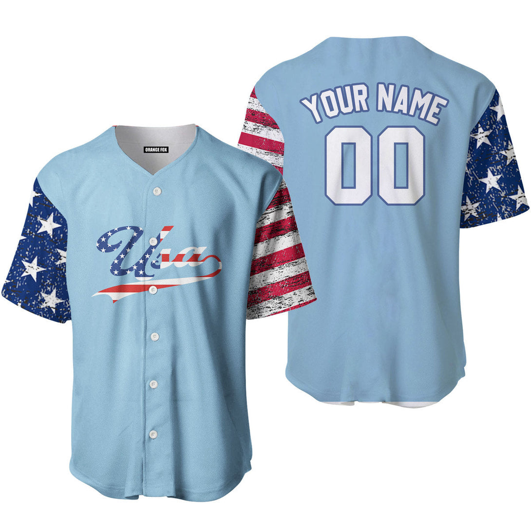 USA Light Blue White Blue Custom Name Baseball Jerseys For Men & Women