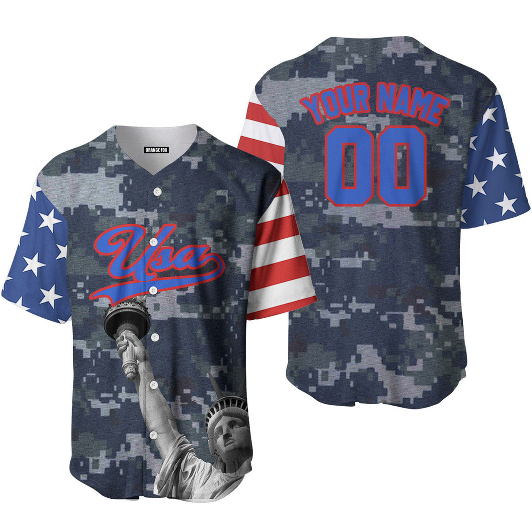 USA Statue of Liberty American Flag Blue Red Custom Name Baseball Jerseys For Men & Women