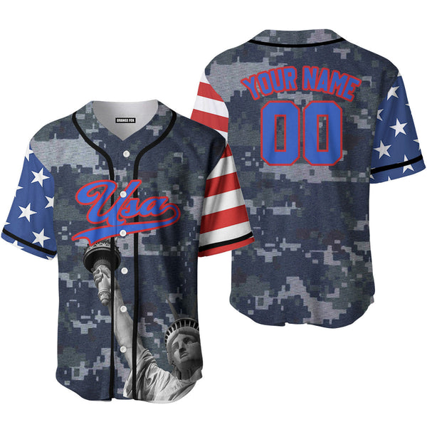 USA Statue of Liberty American Flag Blue Red Custom Name Baseball Jerseys For Men & Women