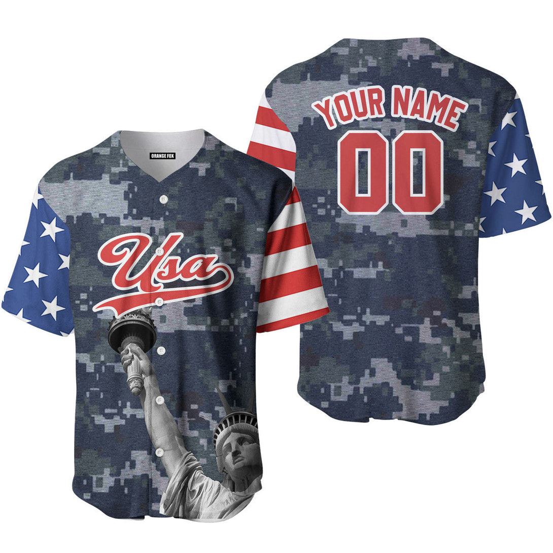 USA Statue of Liberty American Flag Red White Custom Name Baseball Jerseys For Men & Women