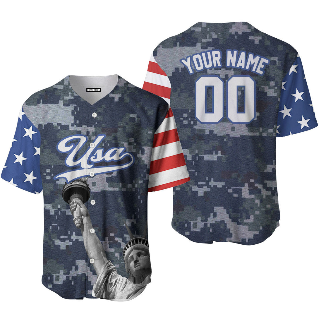 USA Statue of Liberty American Flag White Blue Custom Name Baseball Jerseys For Men & Women