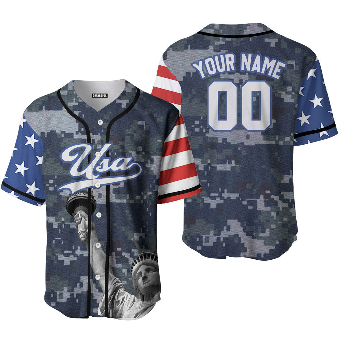 USA Statue of Liberty American Flag White Blue Custom Name Baseball Jerseys For Men & Women