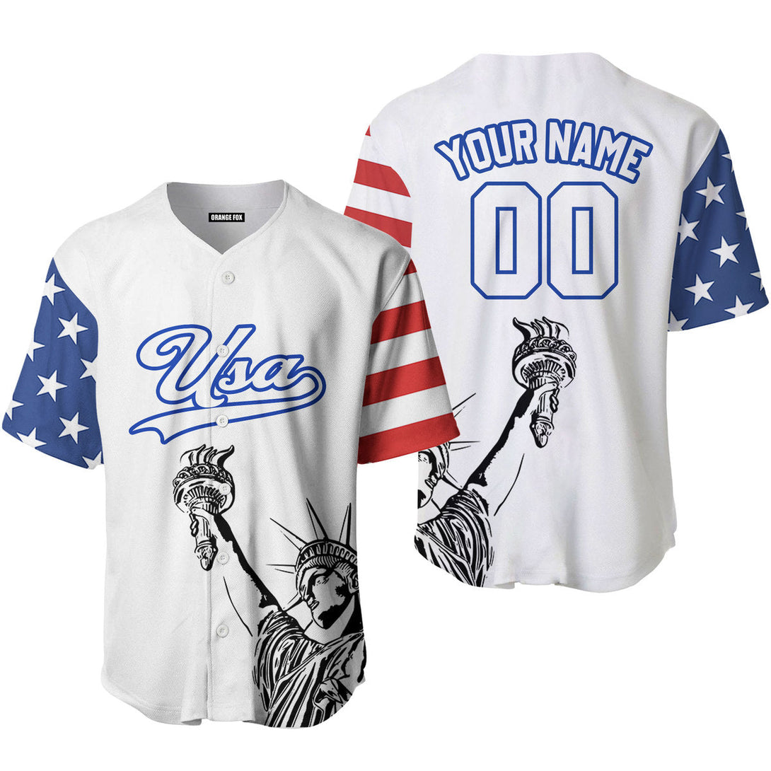 USA Statue of Liberty White Blue Custom Name Baseball Jerseys For Men & Women