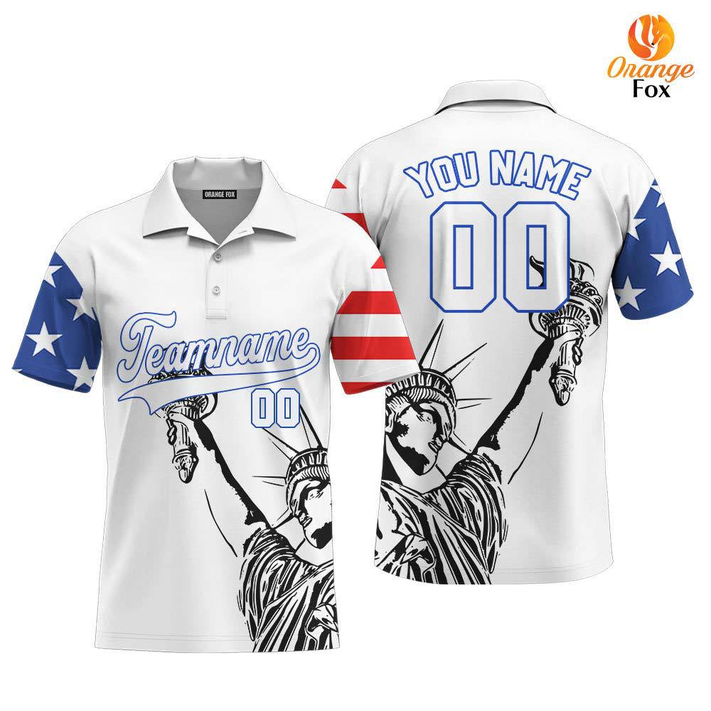 USA Statue of Liberty White Blue Custom Polo Shirt For Men