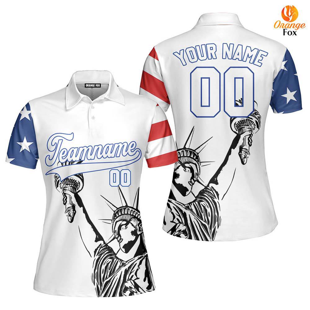 USA Statue of Liberty White Blue Custom Polo Shirt For Women