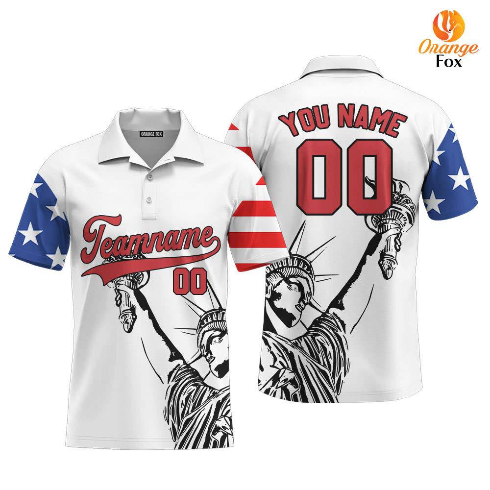 USA Statue of Liberty White Red Black Custom Polo Shirt For Men