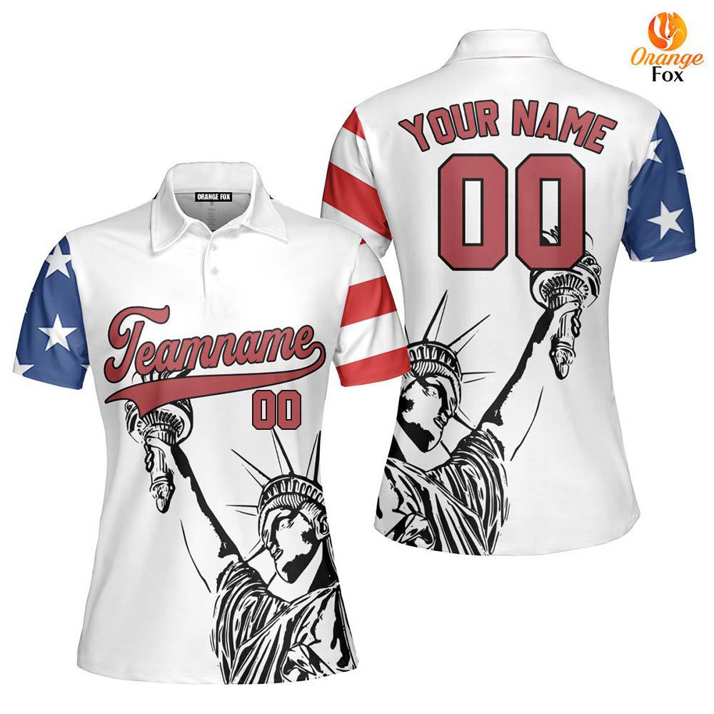 USA Statue of Liberty White Red Black Custom Polo Shirt For Women