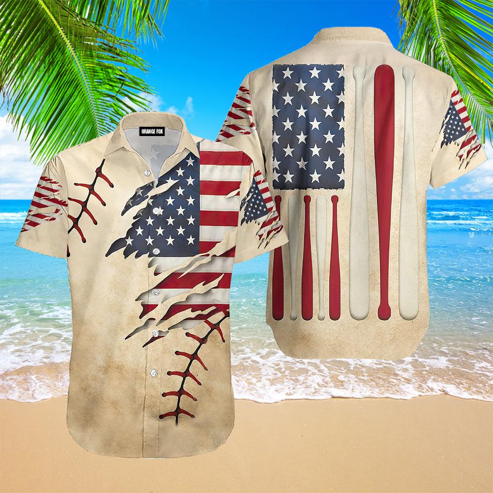 Vintage American Baseball Bat Flag Hawaiian Shirt For Men & Women