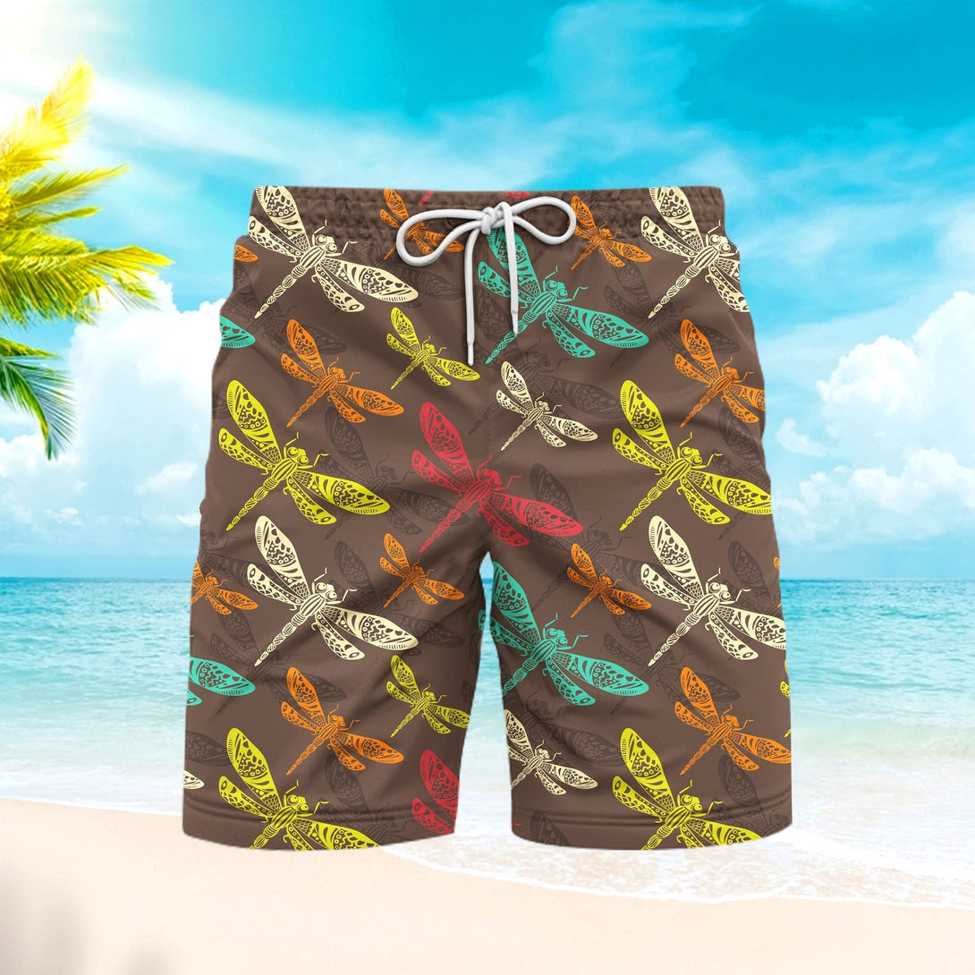 Vintage Colorful Dragonfly Beach Shorts For Men