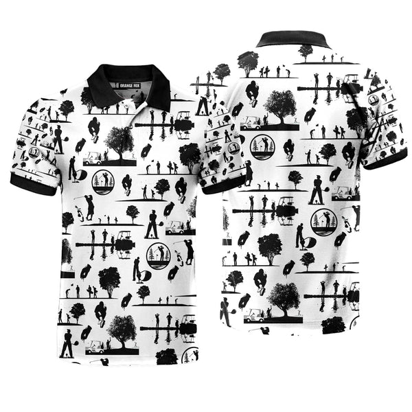 Vintage Silhouette Golfers Black And White Golf Course Best Golf Polo Shirt For Men