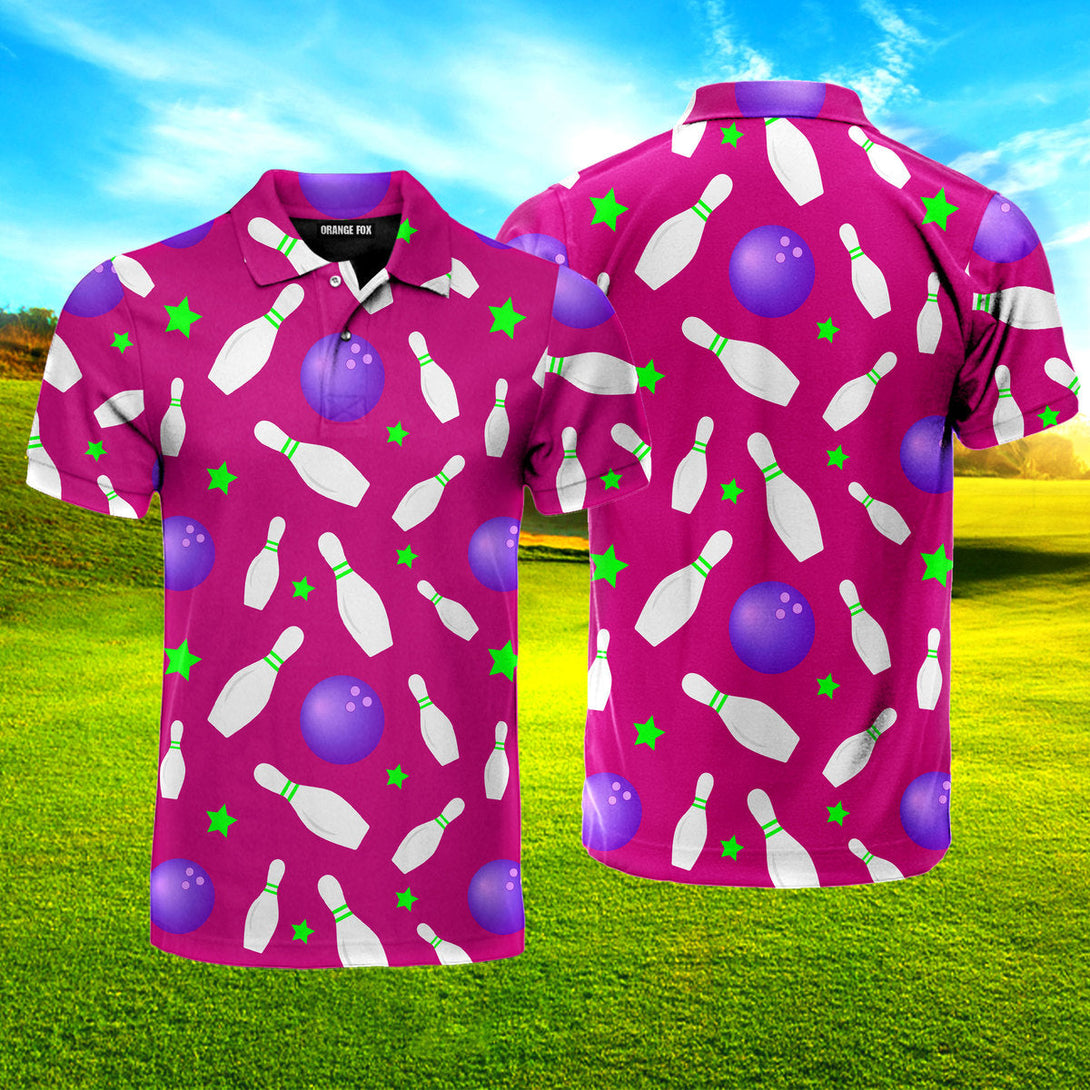 Vivid Bowling Pins Pink Polo Shirt For Men