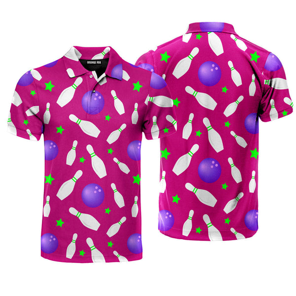 Vivid Bowling Pins Pink Polo Shirt For Men