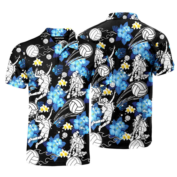 Volleyball Floral Tropical Sport Polo Shirt For Men