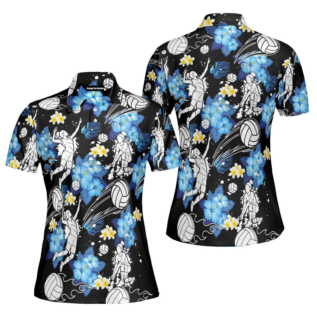 Volleyball Floral Tropical Sport Polo Shirt For Women