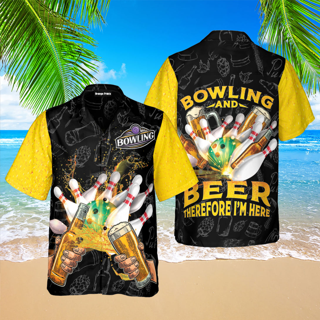 Bowling And Beer Therefore I'm Here Yellow Hawaiian Shirt For Men & Women WH1226