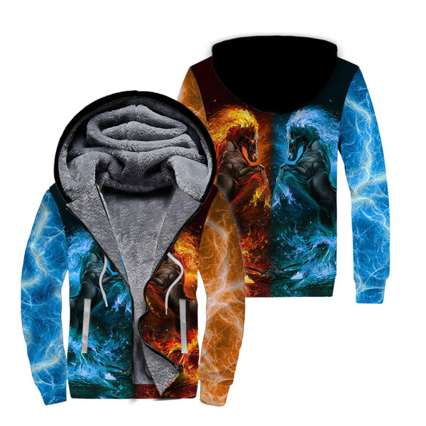 Water And Fire Horse Fleece Zip Hoodie For Men & Women