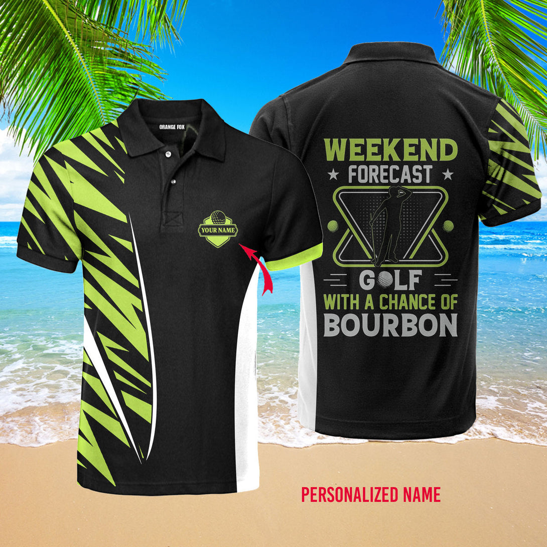 Weekend Forecast Golf Bourbon Green Black Custom Name Polo Shirt For Men & Women