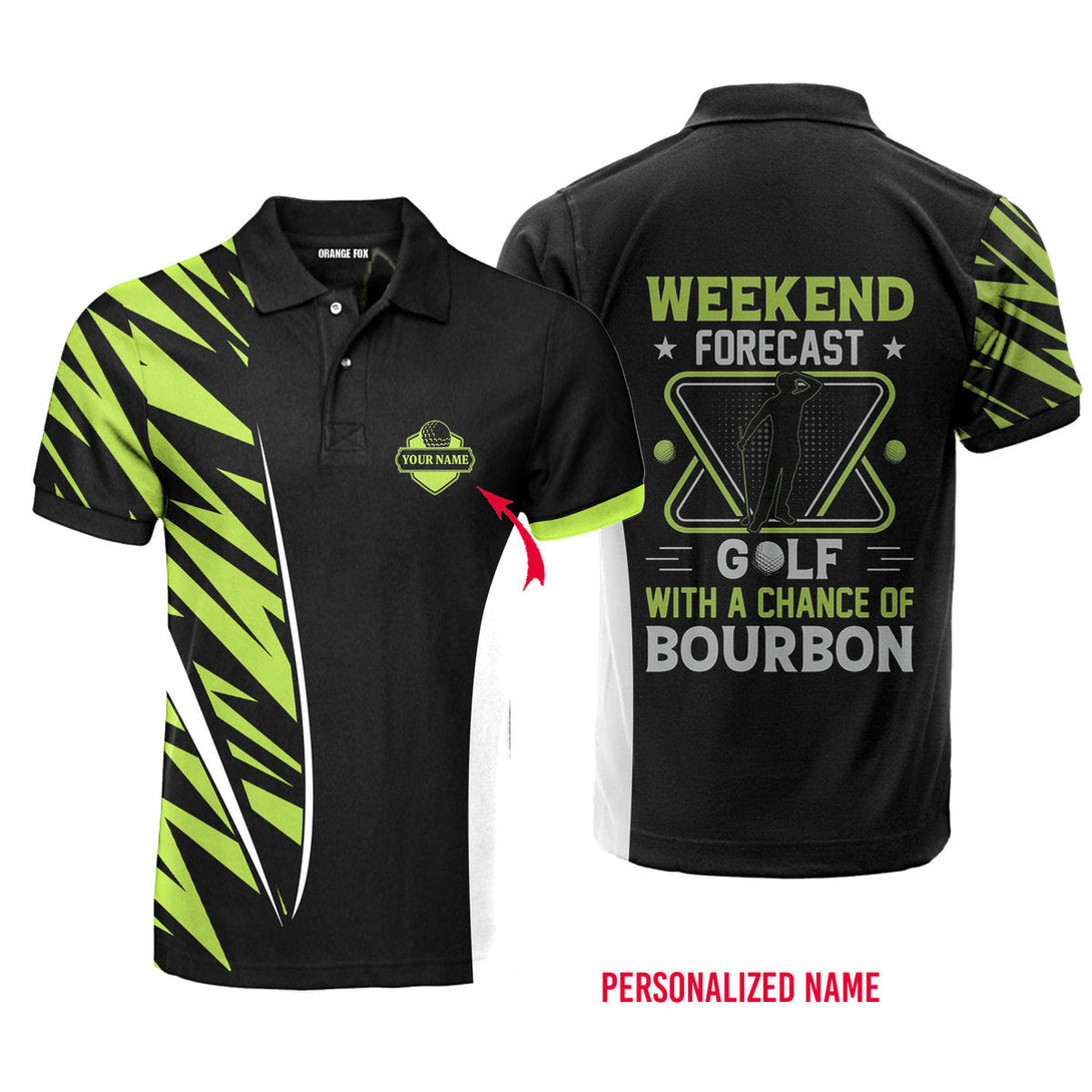 Weekend Forecast Golf Bourbon Green Black Custom Name Polo Shirt For Men & Women