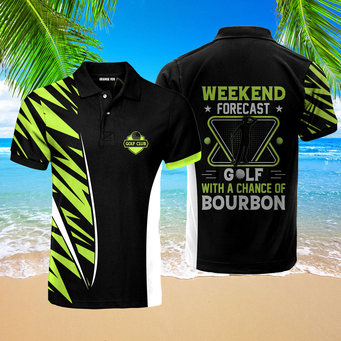 Weekend Forecast Golf With Chance Of Bourbon - Gift for Golf Lovers - Green Black Polo Shirt For Men