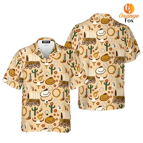 Western Cowboy Cowboy Hats Cactus Horseshoe Pattern Aloha Hawaiian Shirt For Men & Women