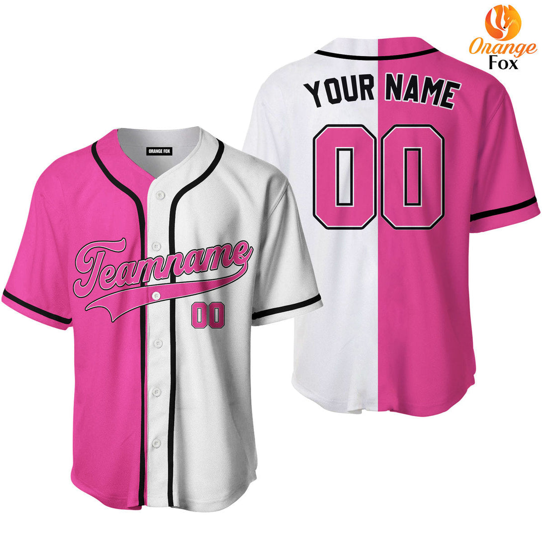 White Pink Black Split Custom Name Baseball Jerseys For Men & Women