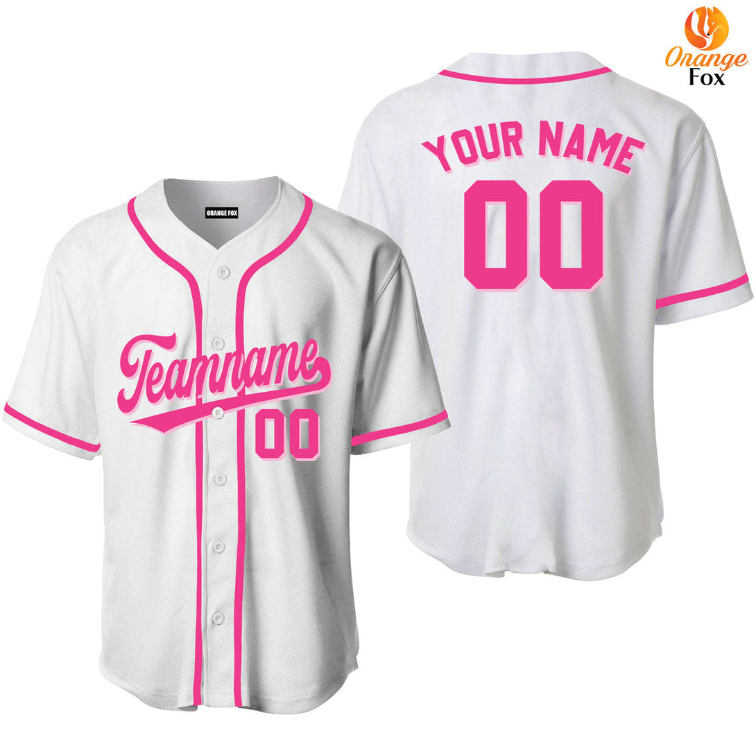 White Pink Custom Name Baseball Jerseys For Men & Women