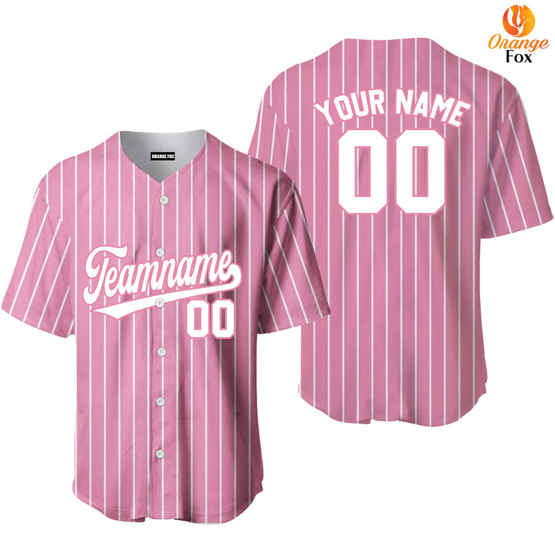 White Pink Pinstripe Custom Name Baseball Jerseys For Men & Women