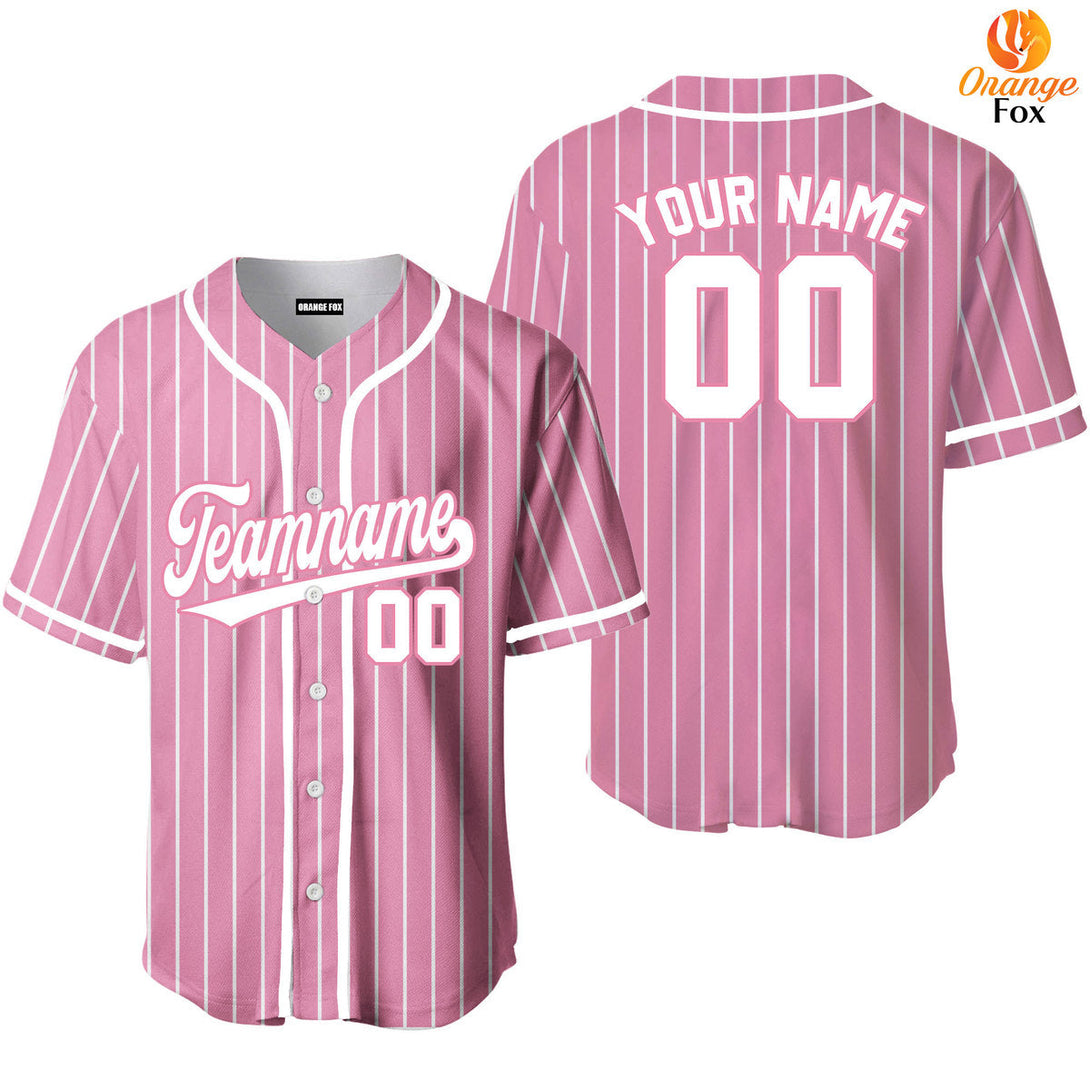 White Pink Pinstripe Custom Name Baseball Jerseys For Men & Women
