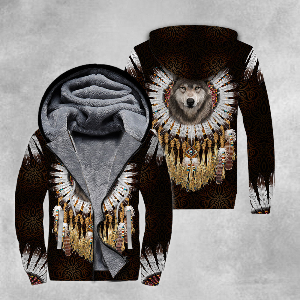 Wolf Pride Native American Fleece Zip Hoodie For Men & Women