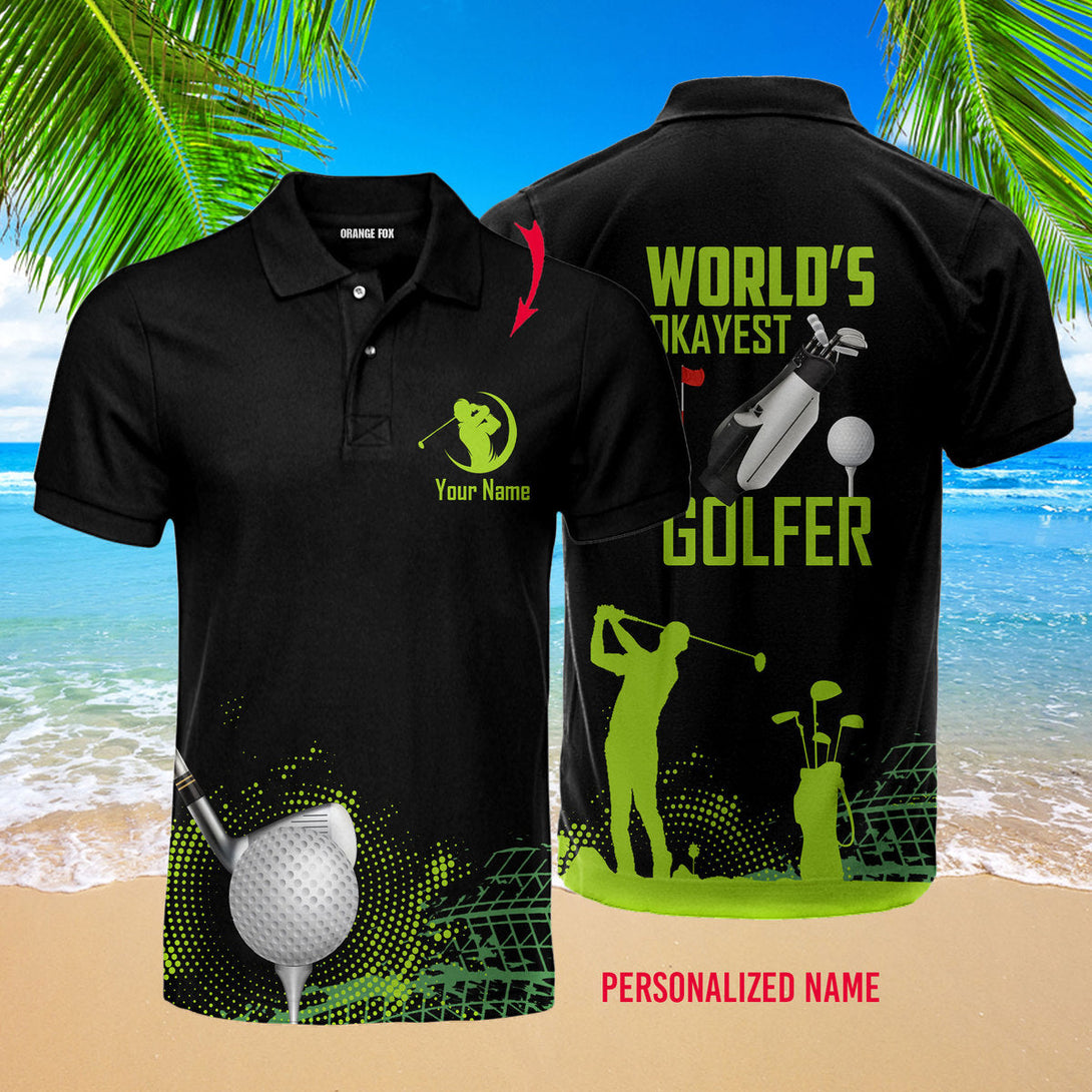 World's Okayest Golfer Golf Lover Custom Name Polo Shirt For Men & Women PN1752