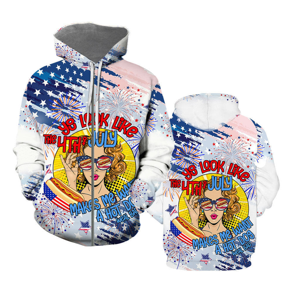 You Look Like The 4th Of July Hot Dog Zip Up Hoodie For Men & Women