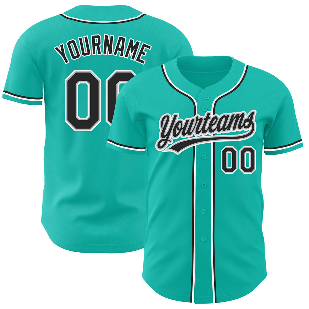 Custom Aqua Black-Gray Authentic Baseball Jersey 