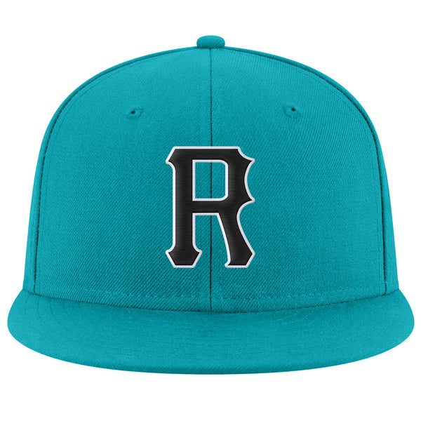 Custom Aqua Black White Stitched Adjustable Snapback Hat