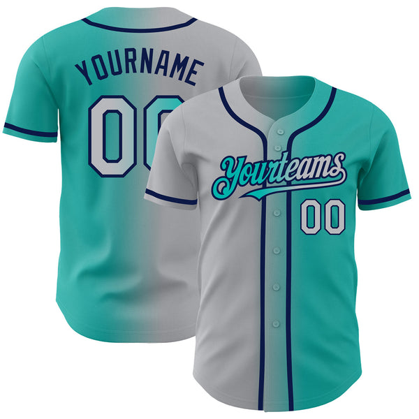 Custom Aqua Gray-Navy Authentic Gradient Baseball Jersey