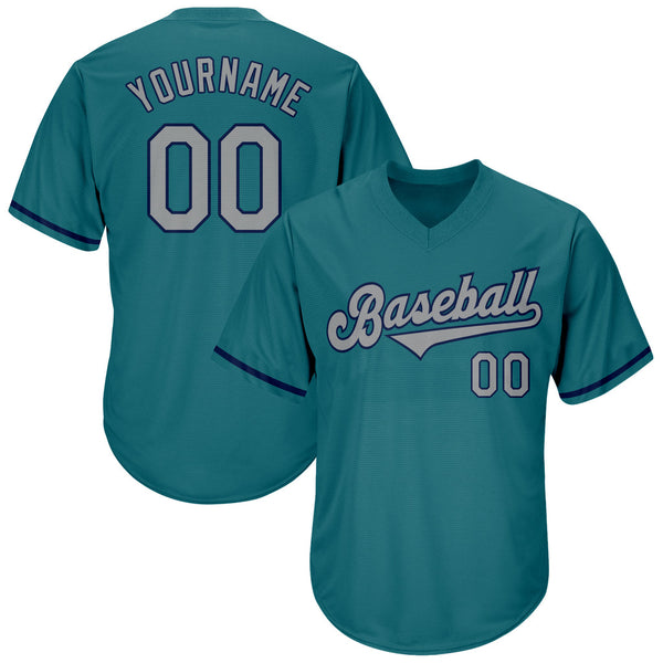 Custom Aqua Gray-Navy Authentic Throwback Ribknit Baseball Jersey 