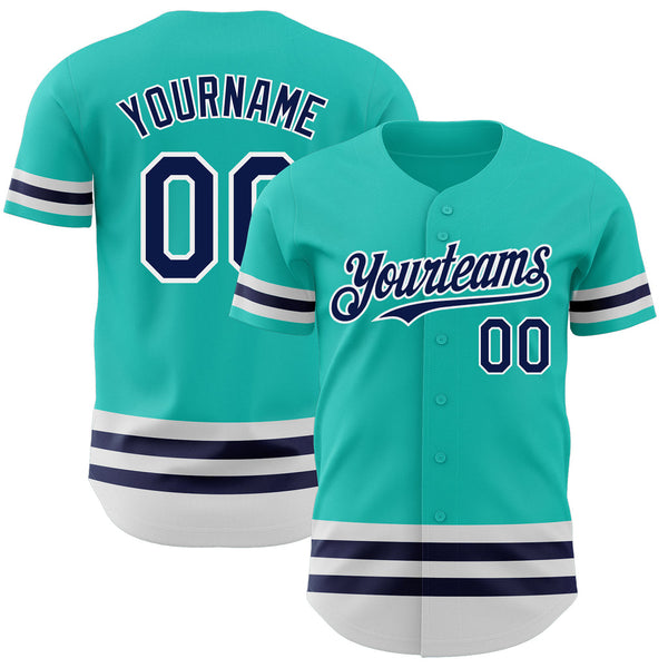 Custom Aqua Navy-White Line Authentic Baseball Jersey 