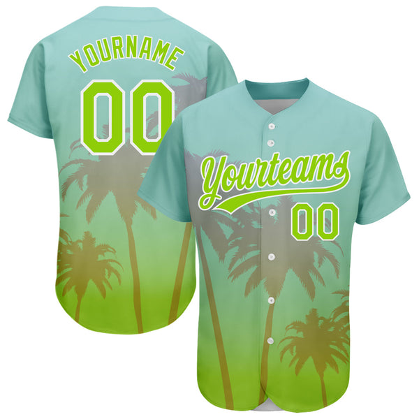 Custom Aqua Neon Green-White Authentic Baseball Jersey 