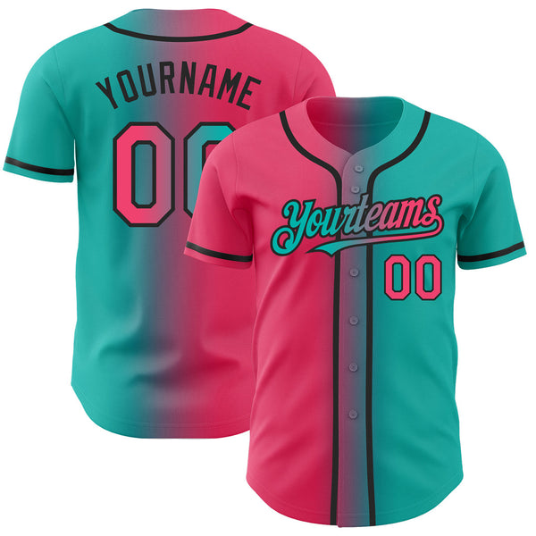 Custom Aqua Neon Pink-Black Authentic Gradient Baseball Jersey