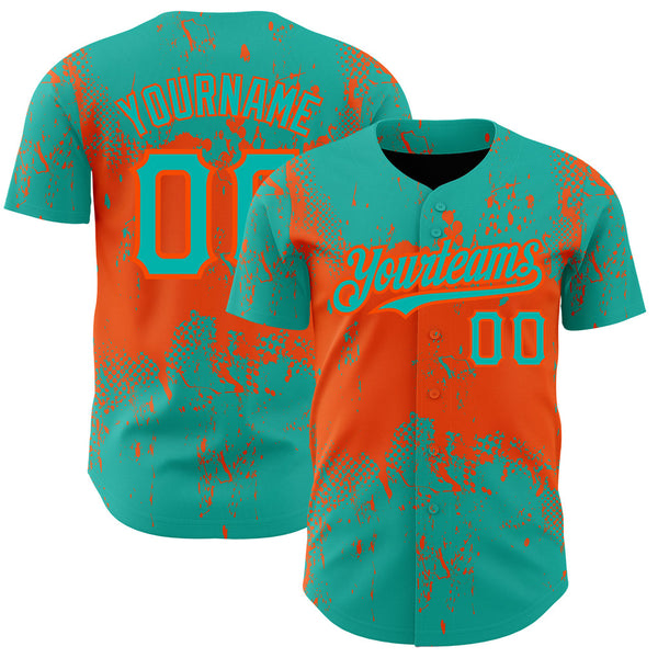 Custom Aqua Orange 3D Abstract Splatter Grunge Art Authentic Baseball Jersey