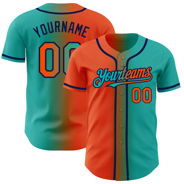 Custom Aqua Orange-Navy Authentic Gradient Baseball Jersey 