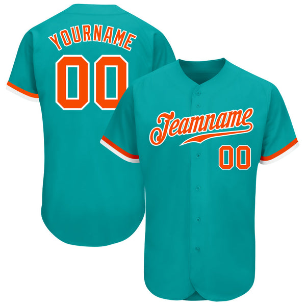 Custom Aqua Orange-White Authentic Baseball Jersey 