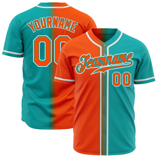 Custom Aqua Orange-White Authentic Gradient Baseball Jersey 