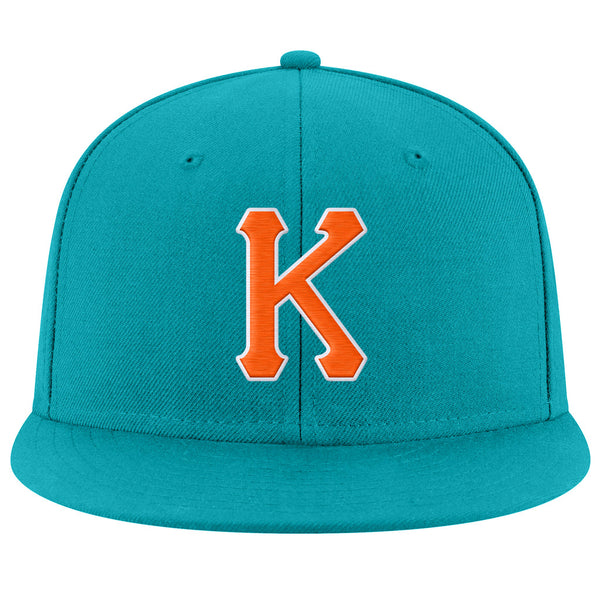 Custom Aqua Orange White Stitched Adjustable Snapback Hat