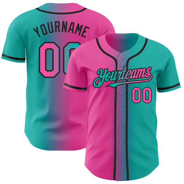 Custom Aqua Pink-Black Authentic Gradient Baseball Jersey 