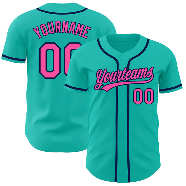 Custom Aqua Pink-Navy Authentic Baseball Jersey 