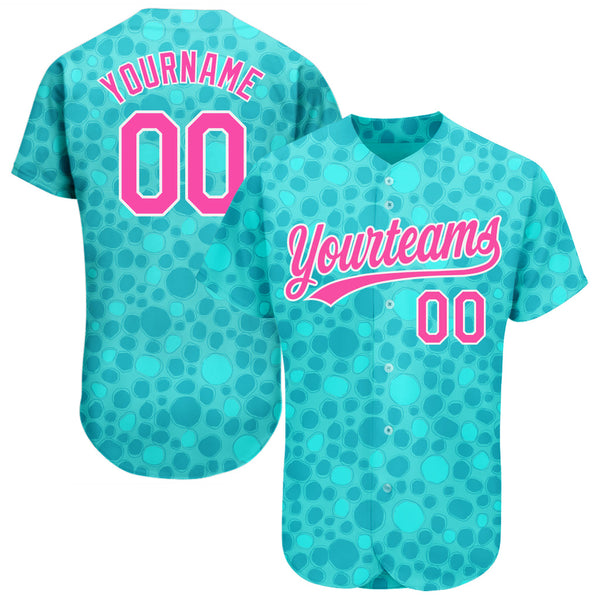 Custom Aqua Pink-White 3D Pattern Authentic Baseball Jersey