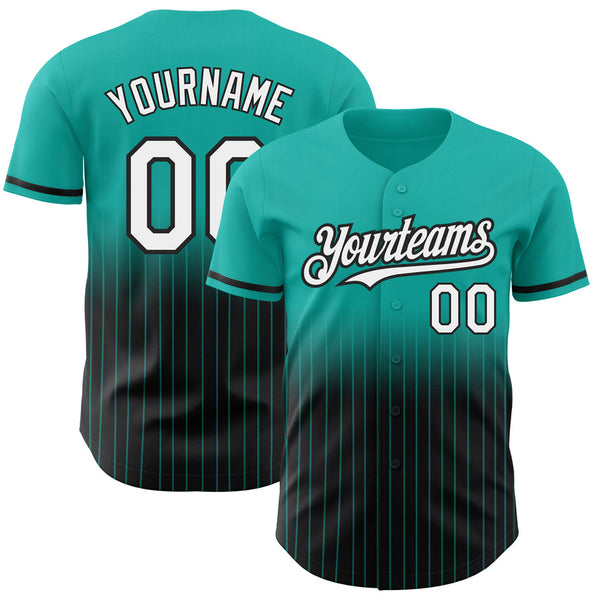 Custom Aqua Pinstripe White-Black Authentic Baseball Jersey