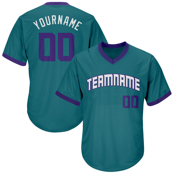 Custom Aqua Purple-White Authentic Throwback Ribknit Baseball Jersey